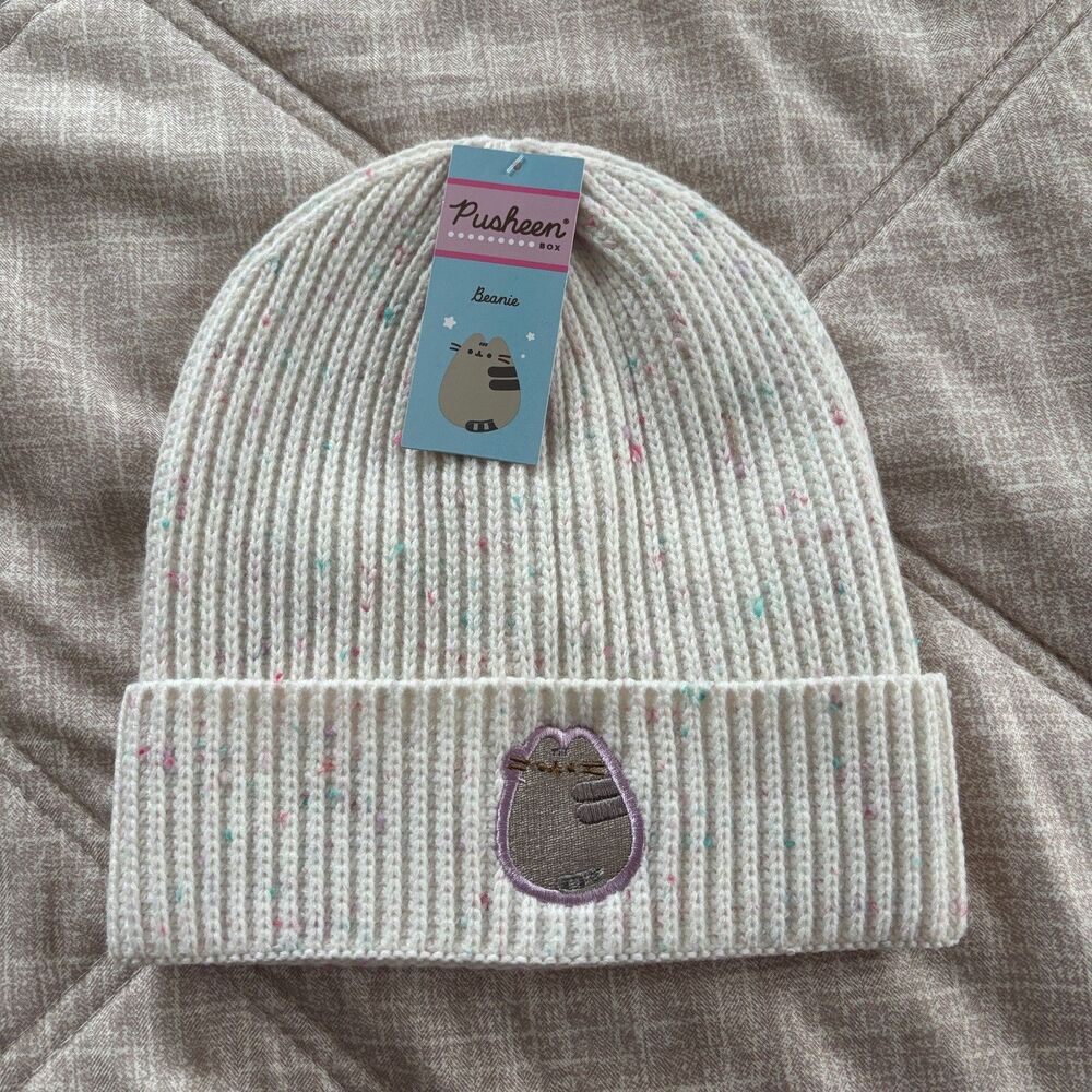 NWT Pusheen Box Exclusive Cream Speckled Confetti Knit Winter Beanie Hat